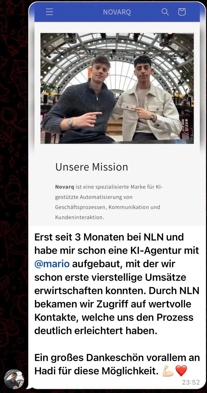 Feedback-Nachricht eines Mitglieds