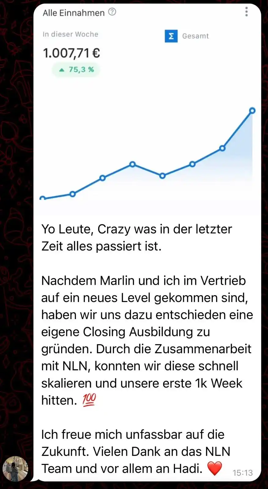 Feedback-Nachricht eines Mitglieds